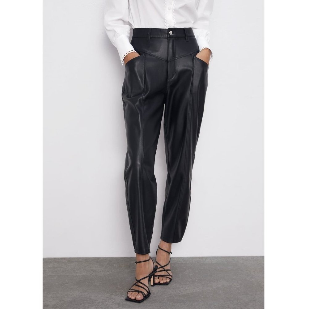 ZARA | High Rise Faux Leather Trousers | Size: M